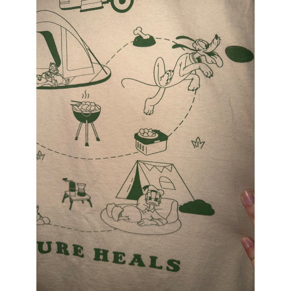 Disney Nature Heals Camping Graphic T-Shirt XL Cream Mickey Mouse & Friends Tee - Picture 3 of 7